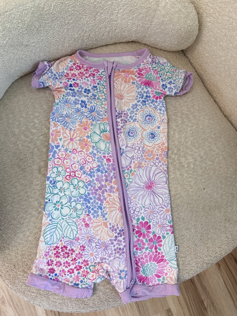 Little Sleepies Purple Floral Short Sleeve Bamboo Shorty Zippy - Picture 3 of 5